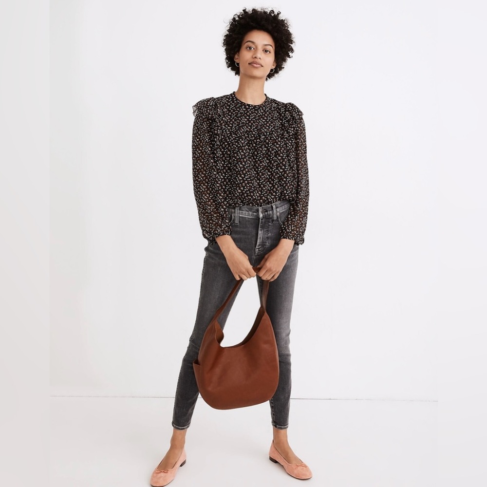 Madewell | Georgette Mockneck Ruffle-Yoke Puff-Sleeve Top | Women's Size XS - Picture 4 of 15
